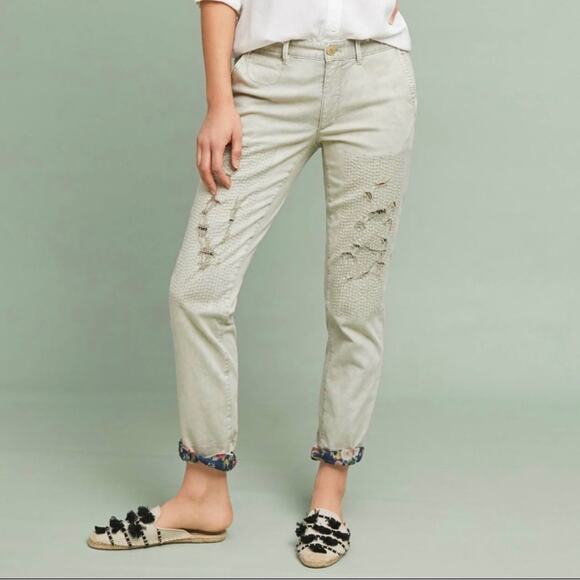 Chino Anthropologie Floral Cuff Boyfriend Relax Fit Cropped Pants - Picture 1 of 7